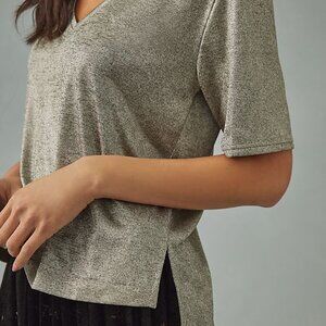 Pilcro for Anthropologie Gold Shimmer Metallic V Neck Tee